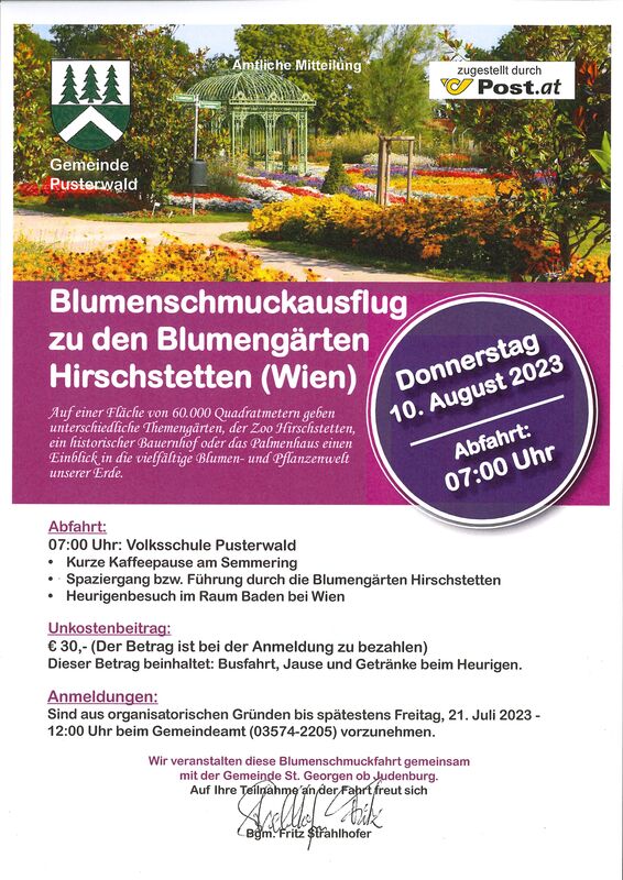 Pusterwald Gemeinde Blumenschmuckausflug 2023 Blumengärten Hirschstetten